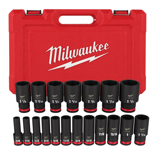 Milwaukee 19PC SHOCKWAVE Impact Duty 1/2" Drive SAE Deep 6 Point Socket Set 49-66-7012 | 1/2 in Drive, 19-Piece