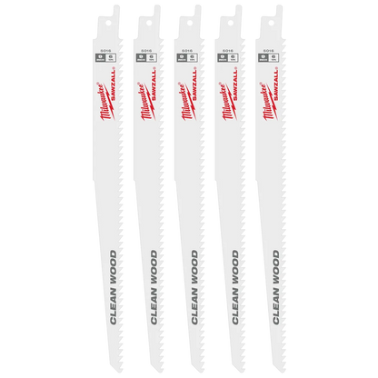 Milwaukee 9" 6 TPI Fleam Ground SAWZALL Blade for Clean Wood (5 PK) 48-00-5016 | 9 in Blade Length, 5-Piece