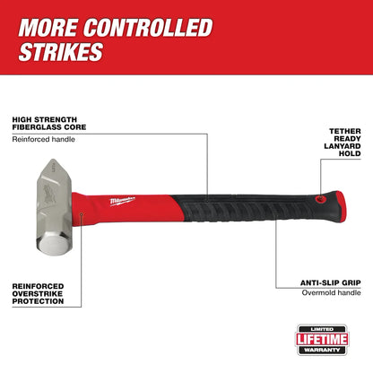 Milwaukee 2.5lb Fiberglass Cross Peen Hammer 48-22-9313 | Forged Steel