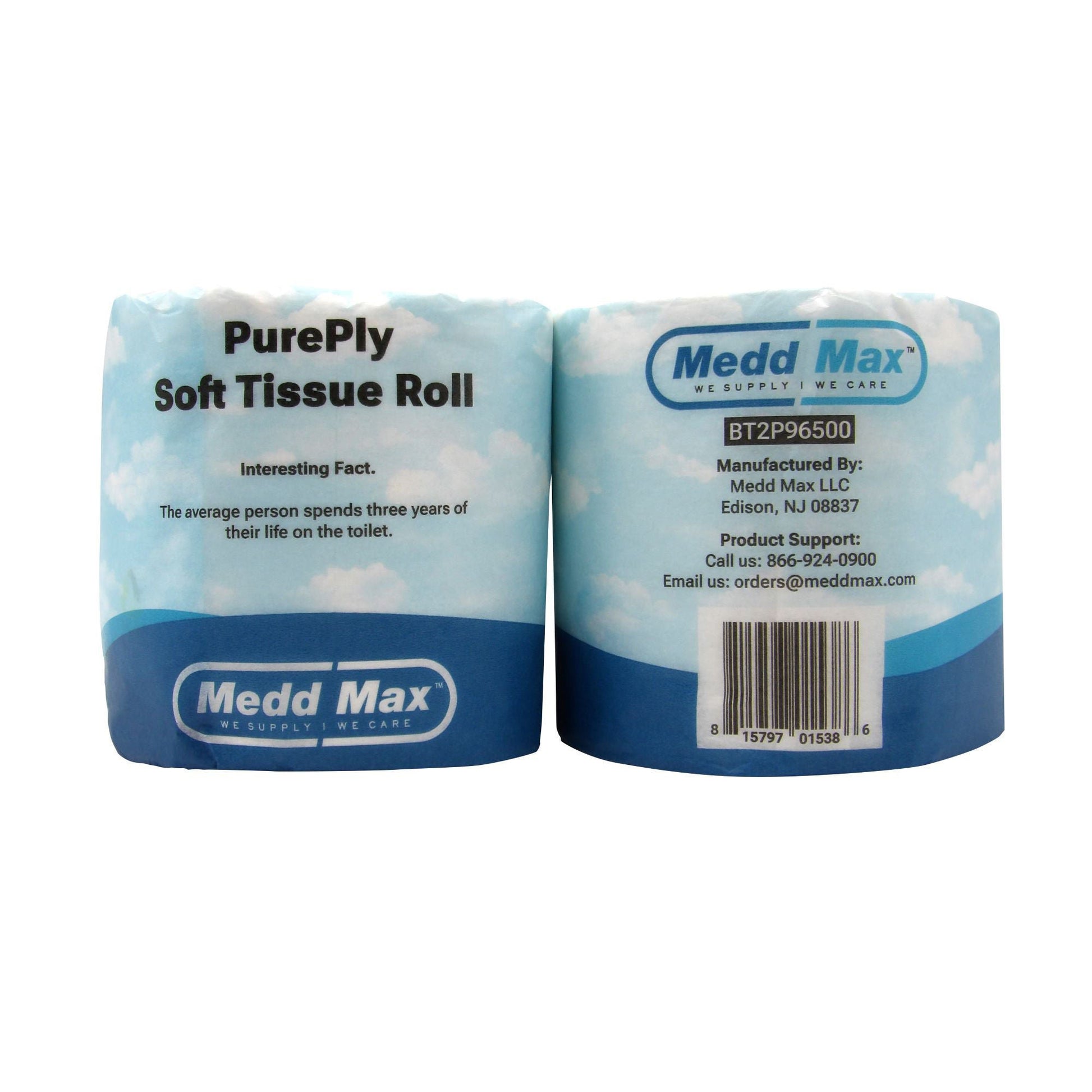 Pure Ply Toilet Tissue White 2-Ply Standard Size Cored Roll 500 Sheets