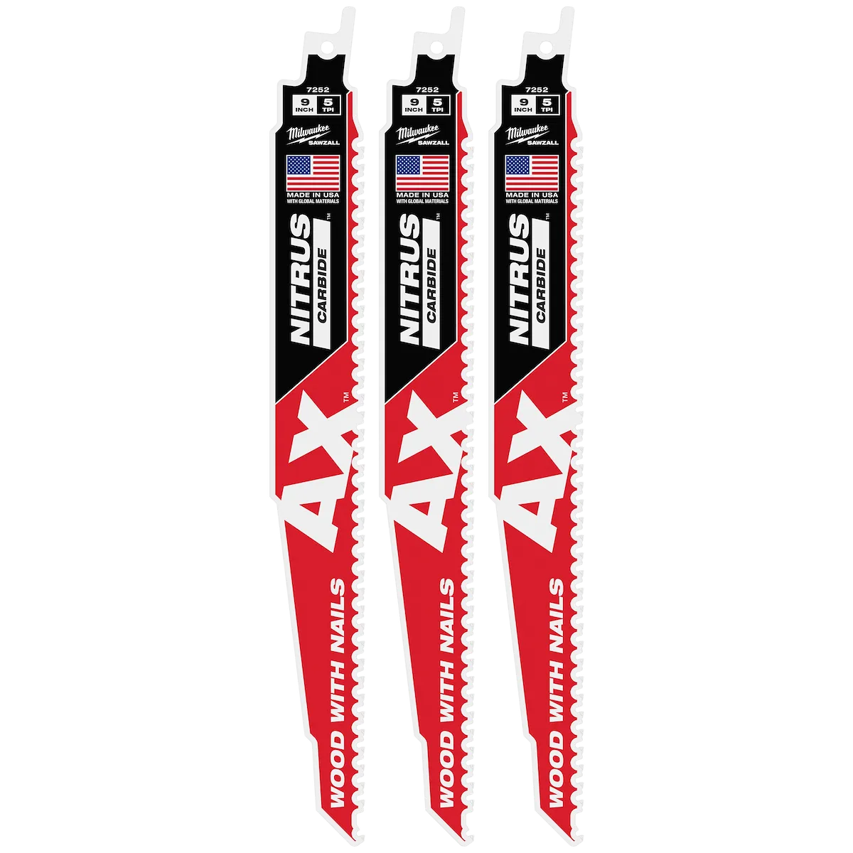 Milwaukee 9" 5 TPI AX w/NITRUS Carbide Teeth SAWZALL Blade for Wood with Nails 48-00-7352 | 9 in Blade Length