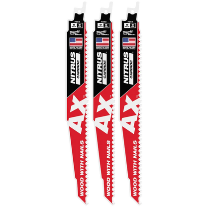 Milwaukee 9" 5 TPI AX w/NITRUS Carbide Teeth SAWZALL Blade for Wood with Nails 48-00-7352 | 9 in Blade Length