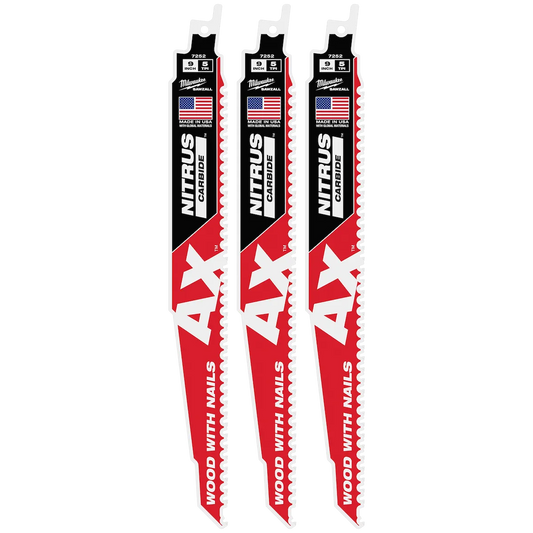 Milwaukee 9" 5 TPI AX w/NITRUS Carbide Teeth SAWZALL Blade for Wood with Nails 48-00-7352 | 9 in Blade Length