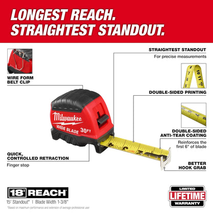 Milwaukee 30ft Wide Blade Tape Measure 48-22-1230