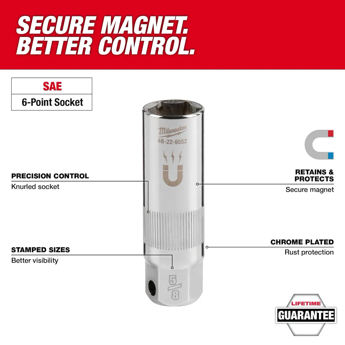 Milwaukee 3/8" Drive 13/16" Magnetic Spark Plug Socket 48-22-9554 | 3/8 in Drive