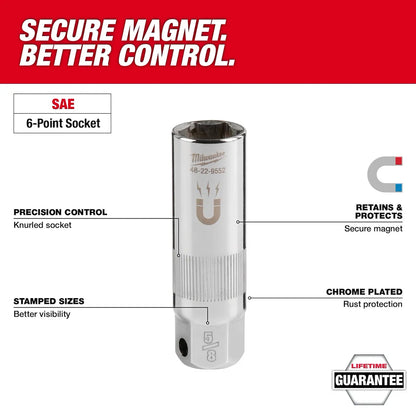 Milwaukee 3/8" Drive 13/16" Magnetic Spark Plug Socket 48-22-9554 | 3/8 in Drive