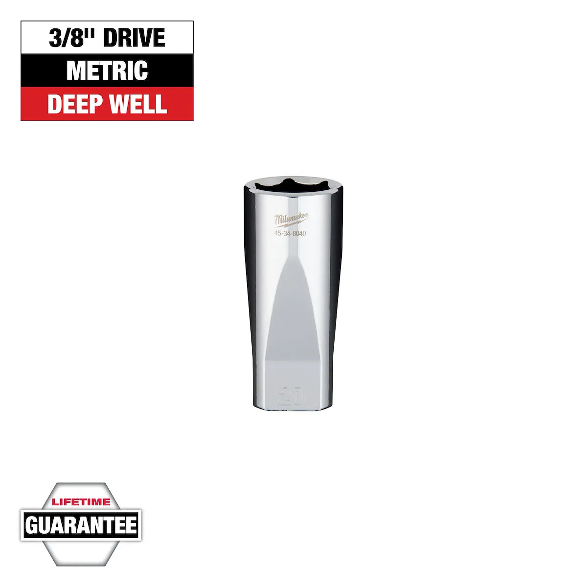 Milwaukee 3/8" Drive 20mm Deep Socket 45-34-8040 | 3/8 in Drive, Chrome Vanadium Steel