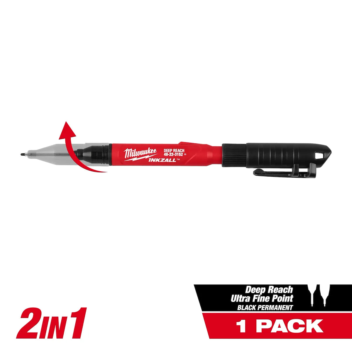 Milwaukee INKZALL 2IN1 Deep Reach Ultra Fine Point Black Jobsite Marker 48-22-3152