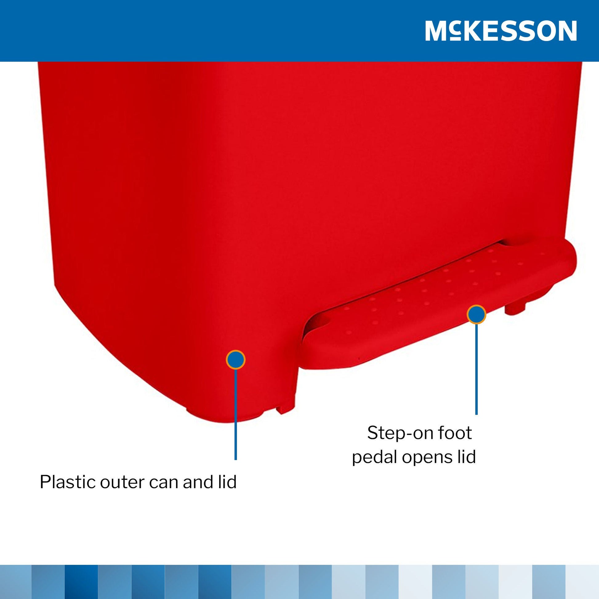 McKesson Waste Can with Step-On Pedal, Plastic, Red, x 26.57 Inch