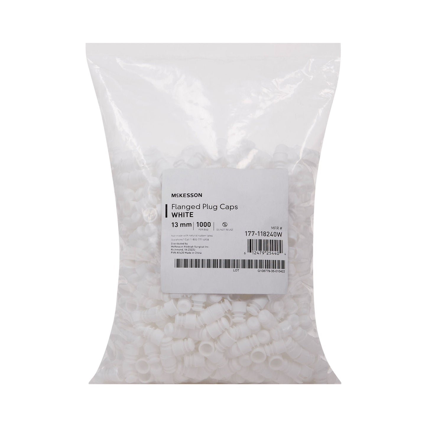 McKesson Flanged Plug Cap, White, Polyethylene, for Use with 13 mm Tubes