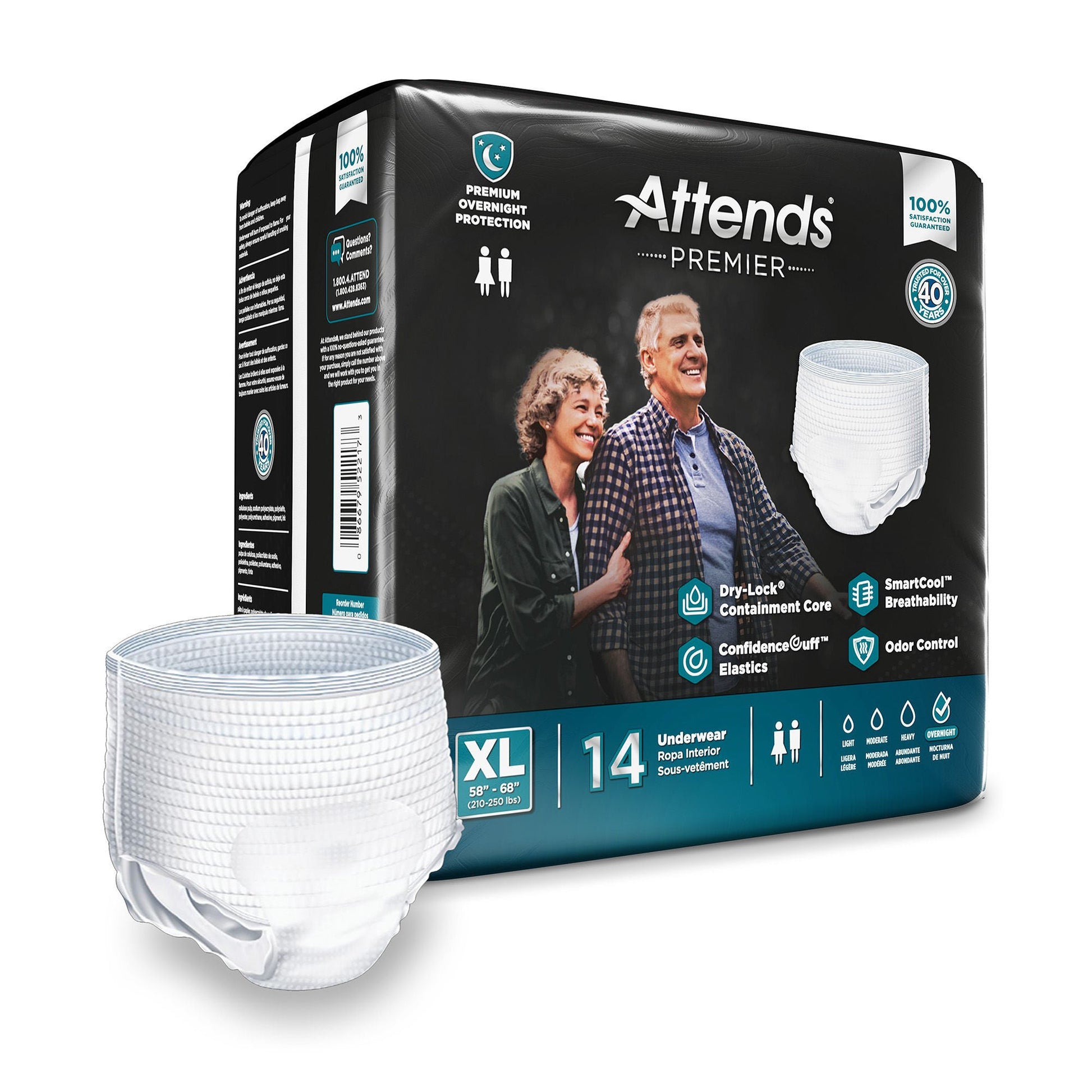 Attends® Premier Underwear, Heavy Absorbency, 58 – 68 Inch Waist/Hip