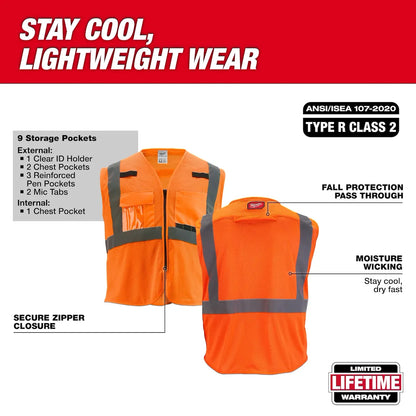 Milwaukee Class 2 High Visibility Orange Mesh Safety Vest - S/M 48-73-5117