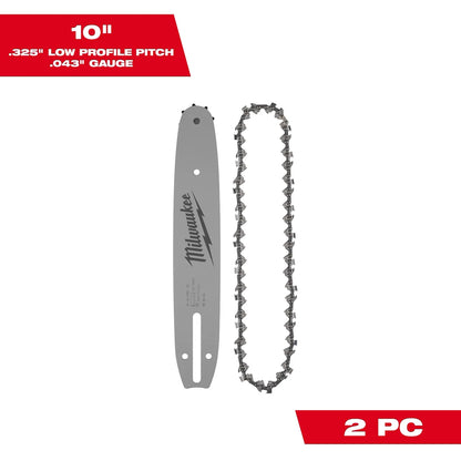 Milwaukee 10" .325" LOW PROFILE Pitch, .043" Gauge Saw Chain and Guide Bar Set 49-16-2844