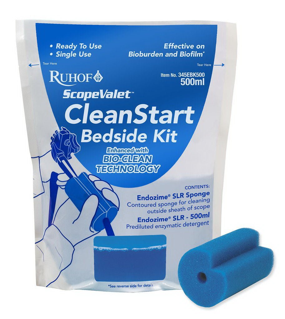 ScopeValet CleanStart Endoscope Sponge Kit with Pre-Diluted Enzymatic Detergent Tubular For Flexible and Rigid Instruments / Ready-to-Use