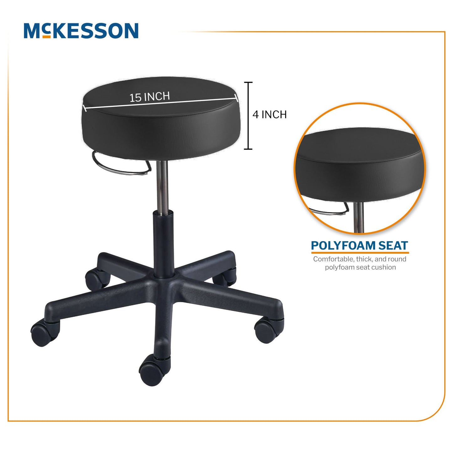 McKesson Round Pneumatic Exam Stool, Black, without Backrest