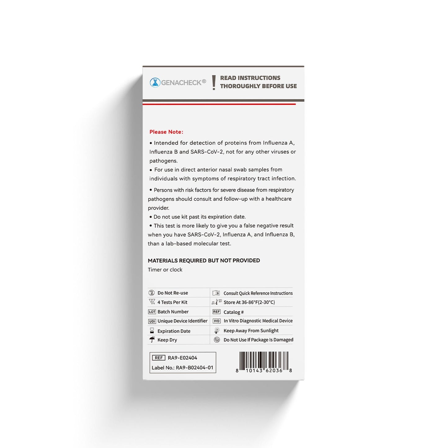 GenaCheck® COVID-19 / Flu A & B Rapid Self-Test