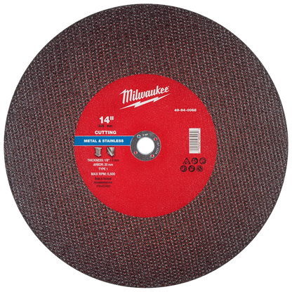 Milwaukee 14" x 1/8" x 20mm Metal Cut Off Wheel -Type 1 49-94-0068
