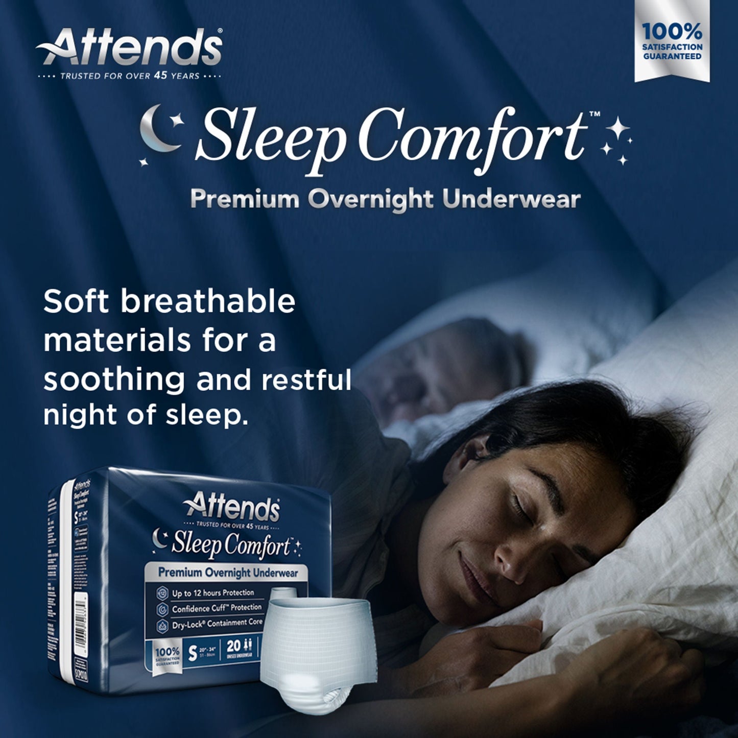 Attends® Sleep Comfort Premium Overnight Underwear, 20 – 34 Inches