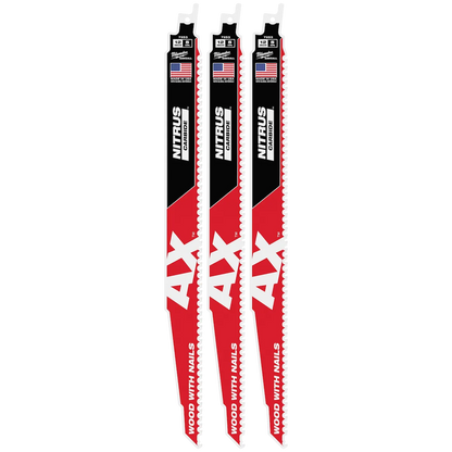Milwaukee 12" 5 TPI AX w/NITRUS Carbide Teeth SAWZALL Blade for Wood with Nails 48-00-7353 | 12 in Blade Length