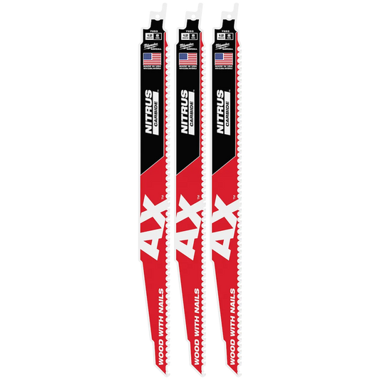 Milwaukee 12" 5 TPI AX w/NITRUS Carbide Teeth SAWZALL Blade for Wood with Nails 48-00-7353 | 12 in Blade Length
