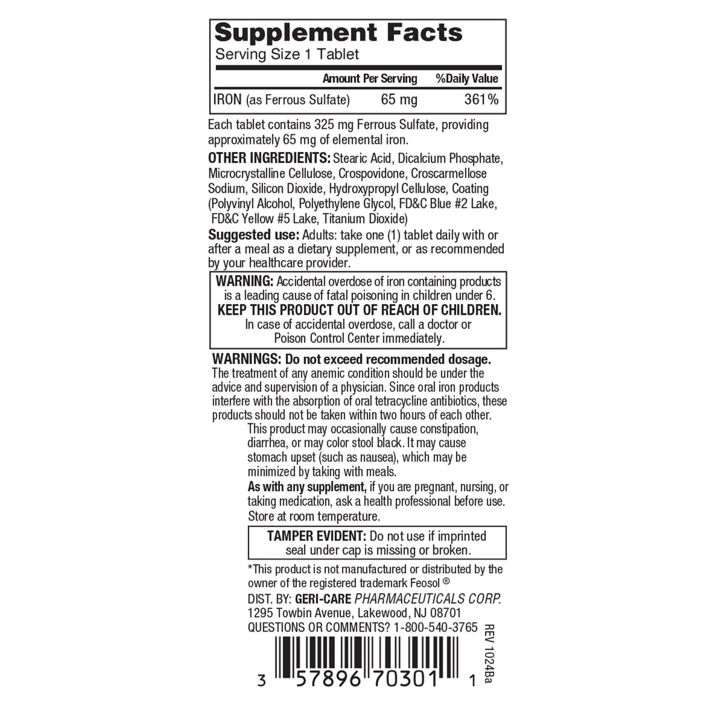 Geri-Care Iron Mineral Supplement