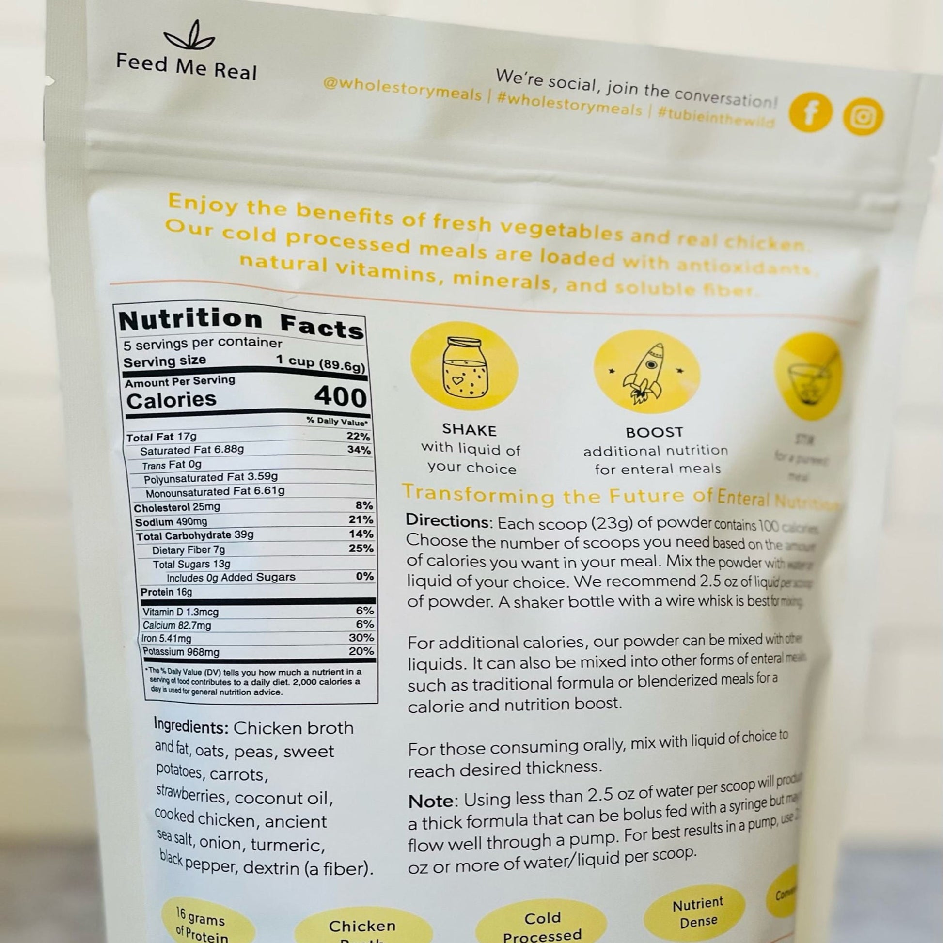 Whole Story Meals Oral Supplement Chicken / Peas / Carrot Flavor Powder Pouch