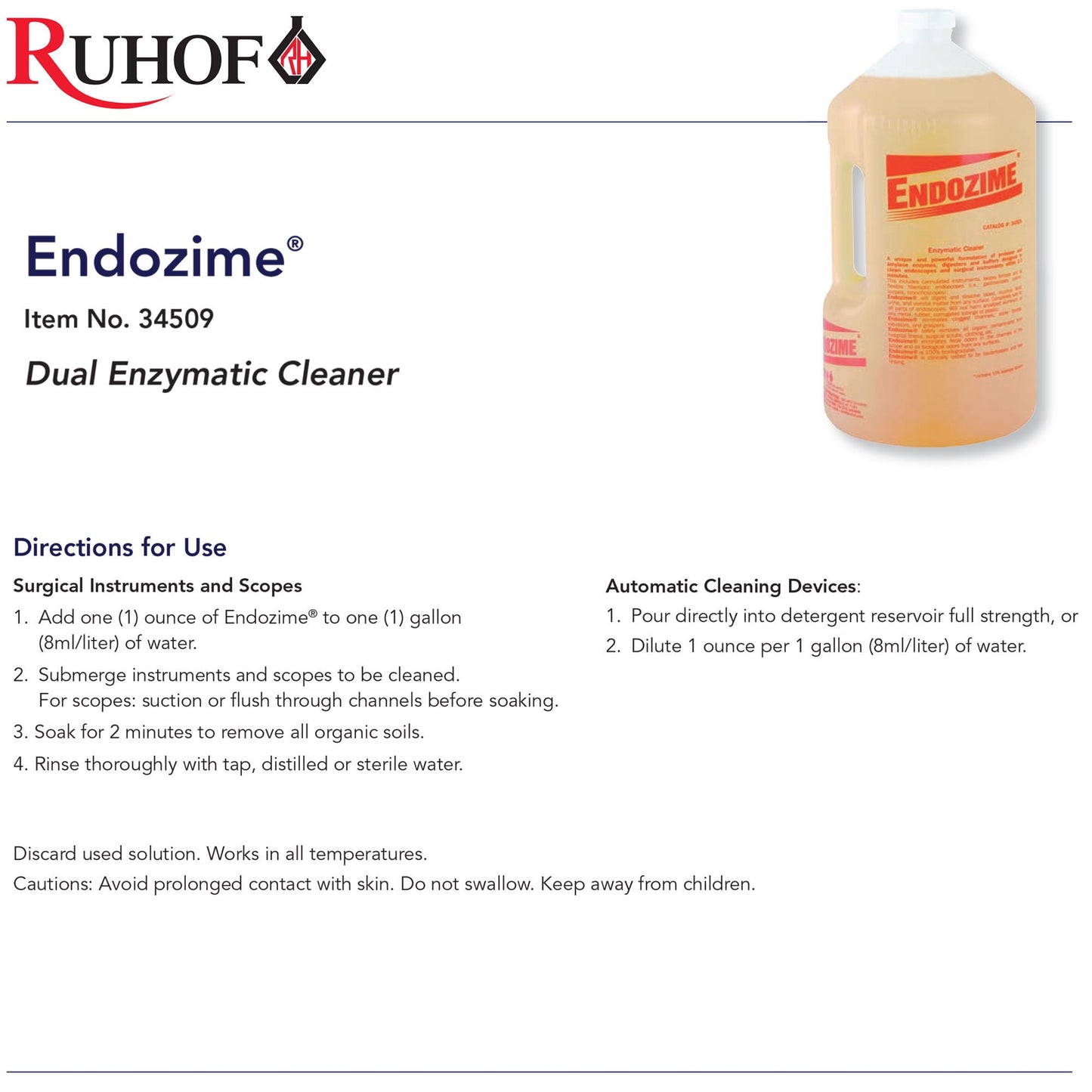 Endozime® Dual Enzymatic Instrument Detergent, Jug