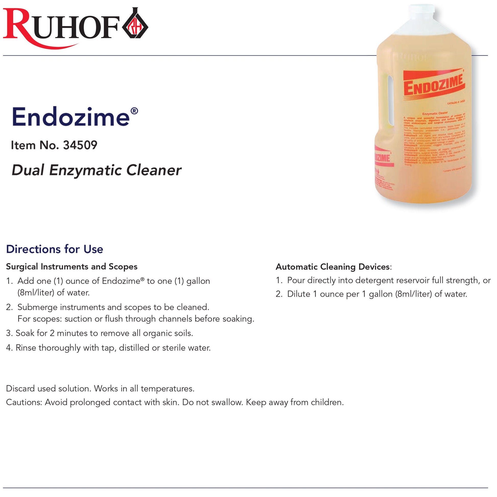 Endozime® Dual Enzymatic Instrument Detergent, Jug