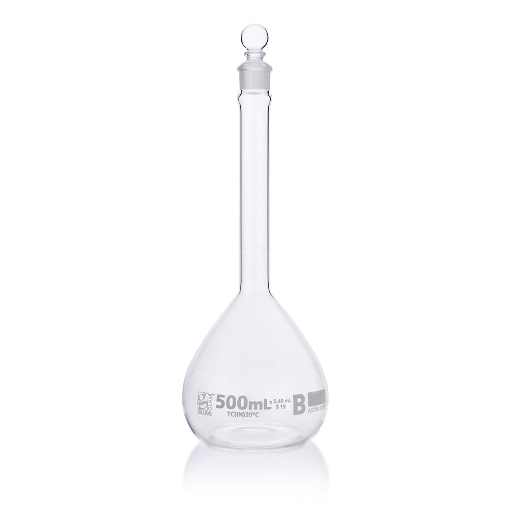 Globe Scientific Narrow Mouth Volumetric Flask 8250500 500 mL Borosilicate Glass