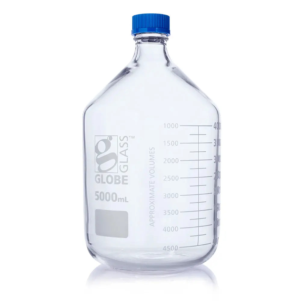 Globe Scientific Bottle, Media, Globe Glass, 5000mL, GL45 Screw Cap, Dual Graduations, 1/Box 8105000 Laboratory Equipment