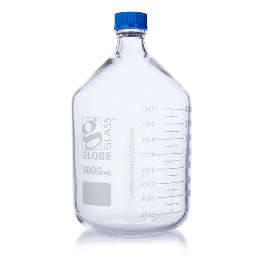 Globe Scientific Bottle, Media, Globe Glass, 5000mL, GL45 Screw Cap, Dual Graduations, 1/Box 8105000 Laboratory Equipment