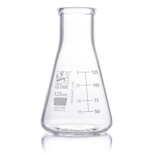 Globe Scientific Wide Mouth Erlenmeyer Flask 8410125 125 mL Borosilicate Glass