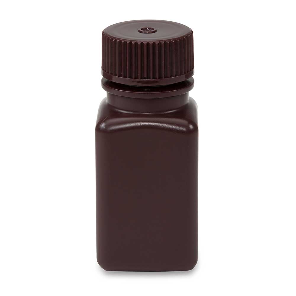Globe Scientific Bottle, Wide Mouth, Square, Amber Hdpe, Attached Pp Screw Cap, 12/Pack 60 mL to 500 mL