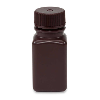 Globe Scientific Bottle, Wide Mouth, Square, Amber Hdpe, Attached Pp Screw Cap, 12/Pack 60 mL to 500 mL