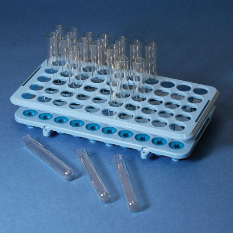 Globe Scientific POM grip rack 50-place rubber grippers inversion decanting blue orange with tube eject option