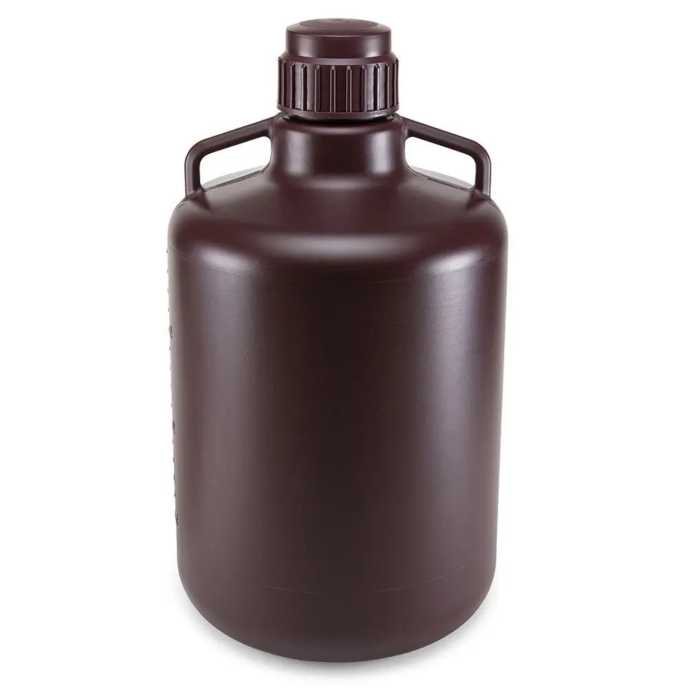 Globe Scientific Carboy, Round with Handles, Amber HDPE, Amber PP Screwcap, 20 Liter, Molded Graduations, Autoclavable 7240020AM Laboratory Equipment