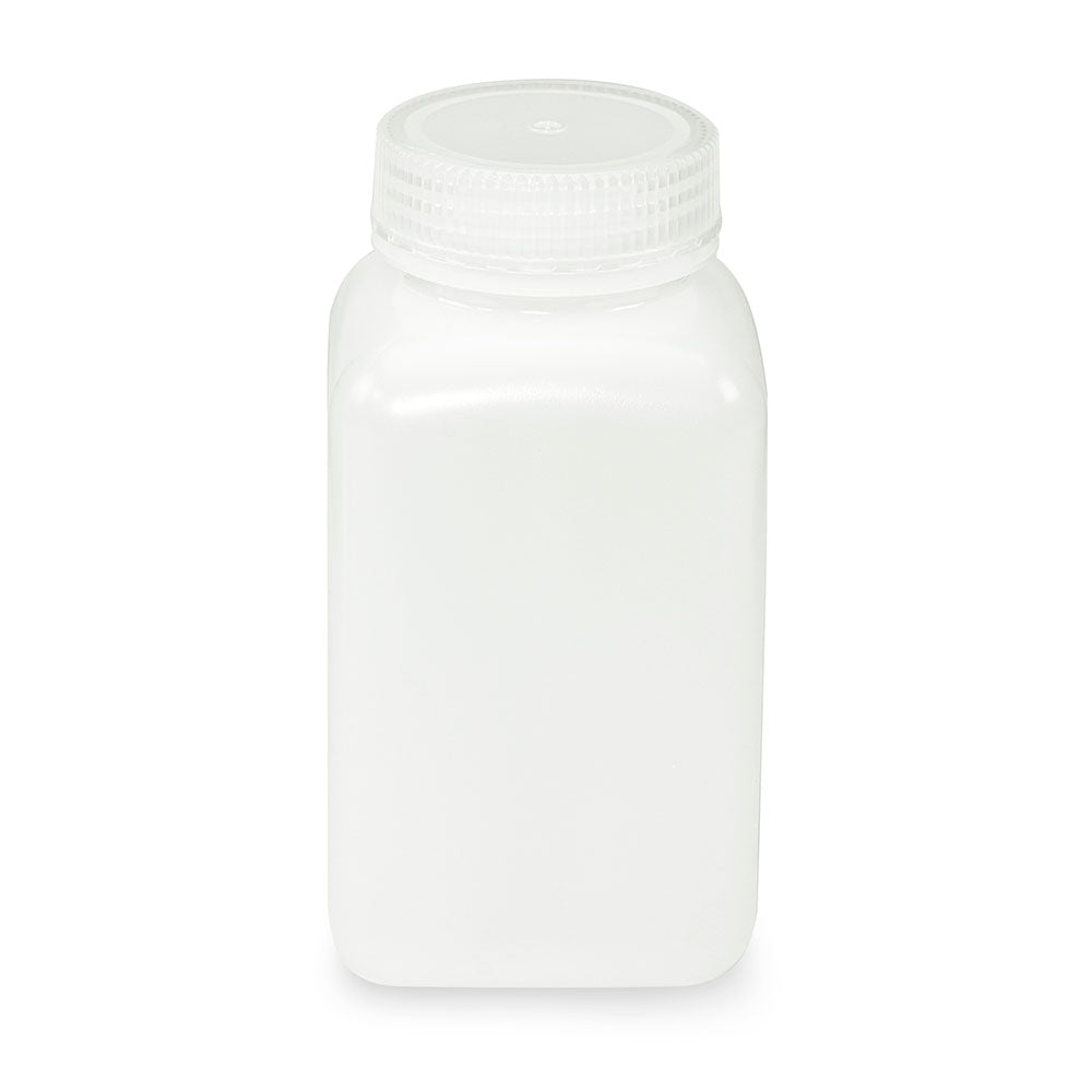 Globe Scientific Bottle, Wide Mouth, Square, Hdpe, Attached Pp Screw Cap, 12/Pack 60 mL to 500 mL