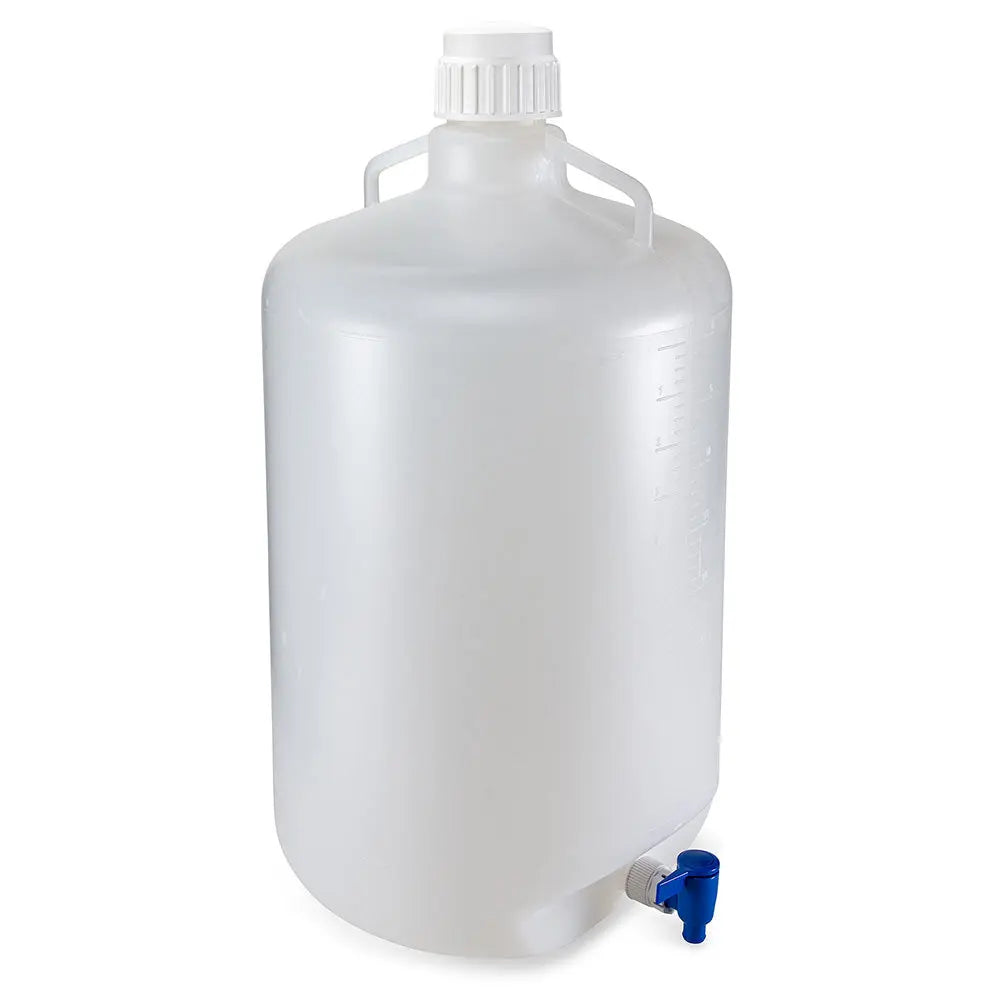 Globe Scientific Carboy, Round with Spigot and Handles, PP, White PP Screwcap, 50 Liter, Molded Graduations, Autoclavable 7220050 Laboratory Equipment