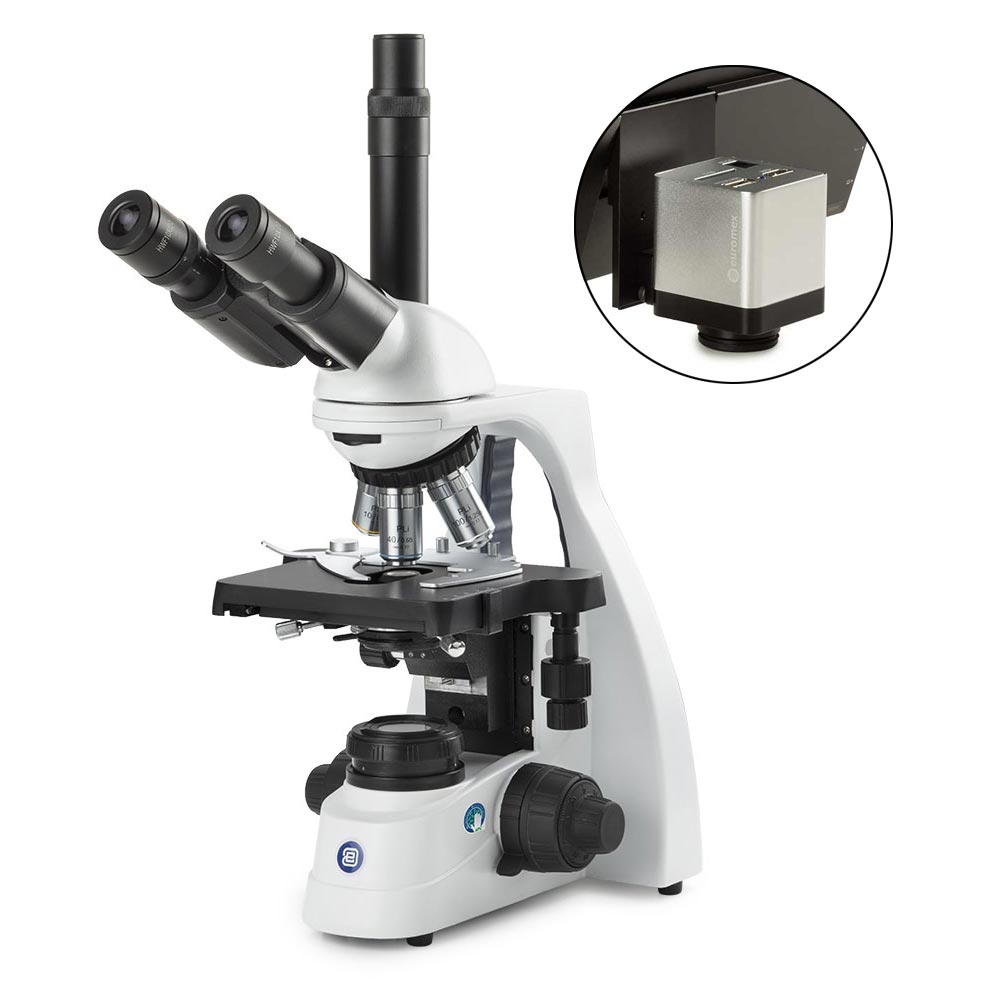 bScope Trinocular Microscope, PLi Infinity Optics, Quintuple Nosepiece — Camera-Ready or HD-Mini Screen, 2 Configurations, Each | Globe Scientific