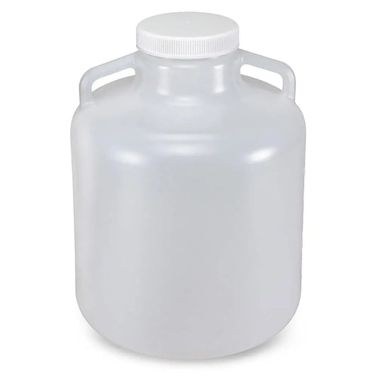 Globe Scientific Carboy, Round with Handles, Wide Mouth, LDPE, White PP Screwcap, 10 Liter, Molded Graduations 7260010 Laboratory Equipment