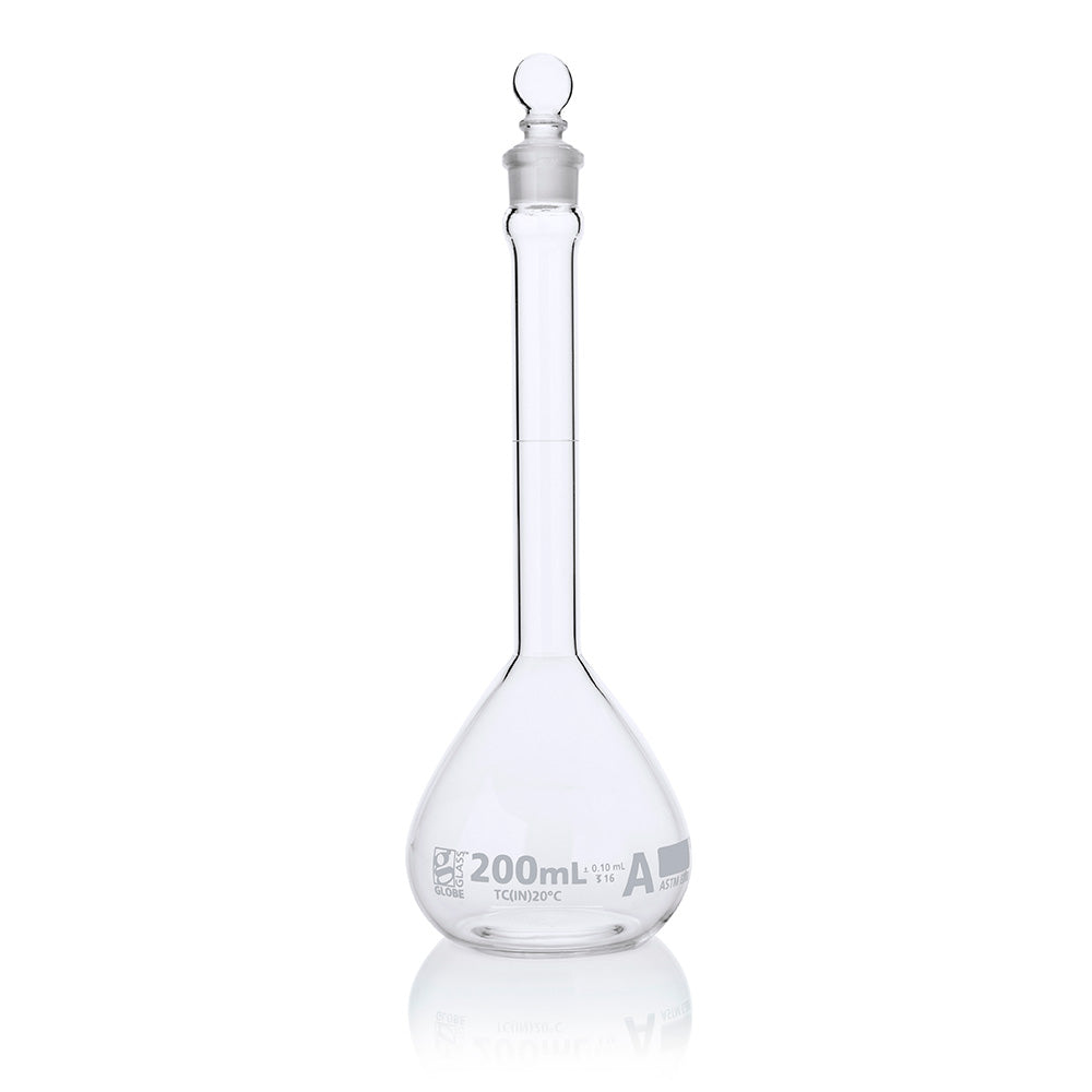 Globe Scientific Narrow Mouth Volumetric Flask 8200200 200 mL Borosilicate Glass