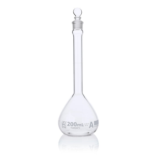 Globe Scientific Narrow Mouth Volumetric Flask 8200200 200 mL Borosilicate Glass