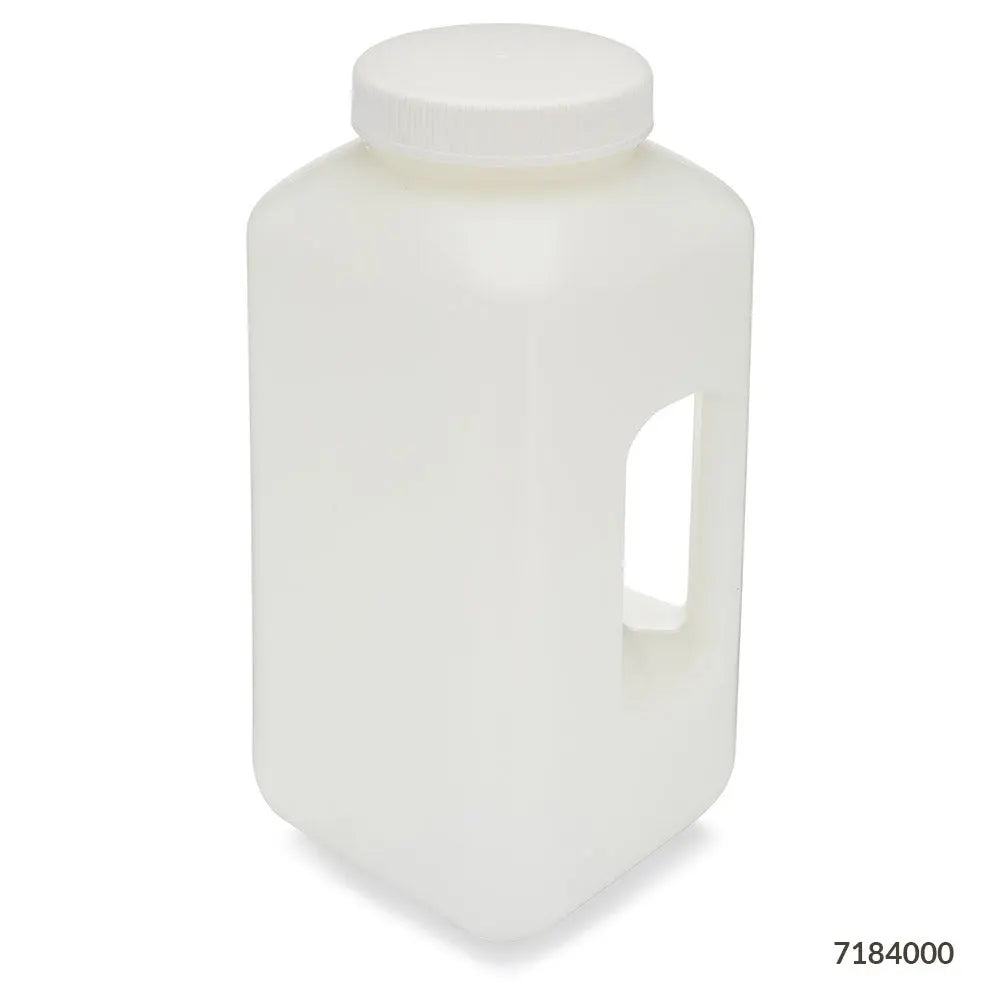 Globe Scientific Bottle, Large Wide Mouth with Handle, Square, HDPE Bottle, 100mm PP Screw Cap, 4 Litres (1.0 Gallons) 7184000 Laboratory Equipment