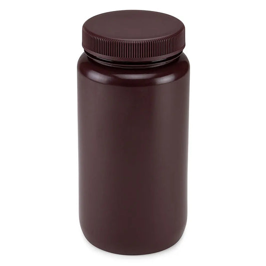 Globe Scientific Bottle, Wide Mouth, HDPE Bottle, Attached PP Screw Cap, Amber, 2 Litres (0.5 Gallons) 7012000AM Laboratory Equipment