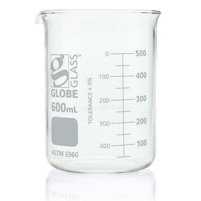 Globe Scientific Borosilicate Glass Beaker Globe Glass Low Form 10 mL to 4000 mL