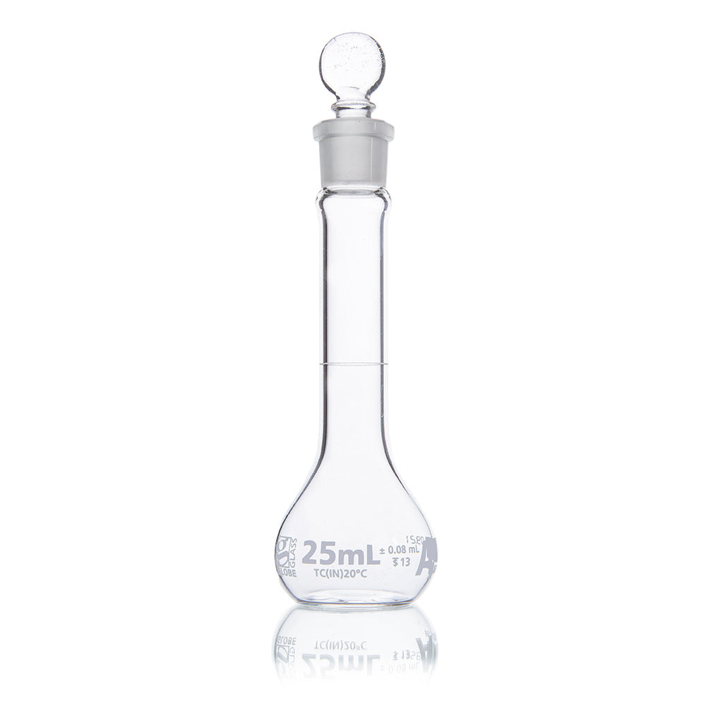 Globe Scientific Wide Mouth Volumetric Flask 8230025 25 mL Borosilicate Glass