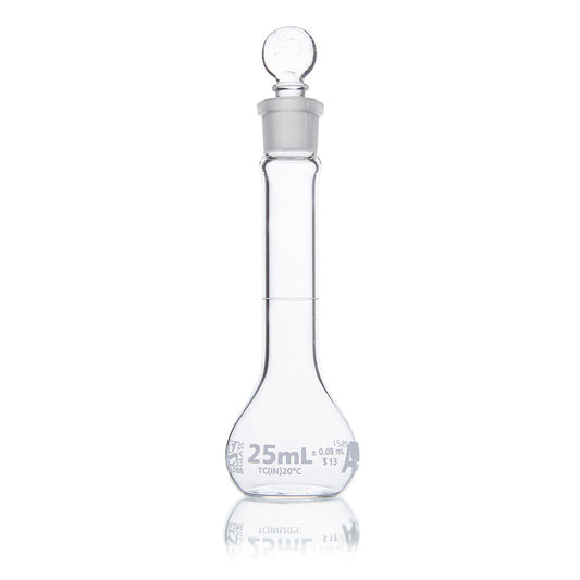 Globe Scientific Wide Mouth Volumetric Flask 8230025 25 mL Borosilicate Glass