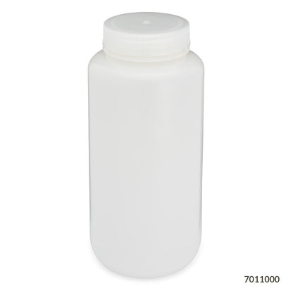Globe Scientific Bottle, Wide Mouth, Hdpe Bottle, Attached Pp Screw Cap, 6/Pack 1000 mL