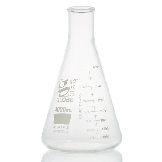 Globe Scientific Flask, Erlenmeyer, Globe Glass, 4000mL, Heavy Duty, Narrow Mouth, Dual Graduations, ASTM E1406, 1/Box 8434000 Laboratory Equipment