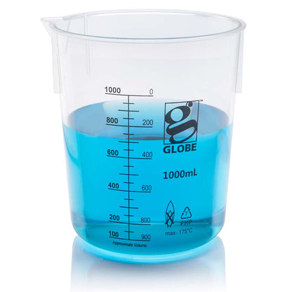 Globe Scientific Beaker, Diamond Essentials, Griffin Style, Low Form, Printed Graduations, Pmp, 3/Bag 1000 mL